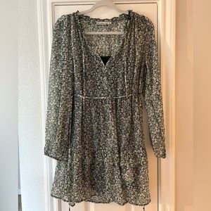 Abercrombie & Fitch - Women’s Floral Tie Mini Dress with Dark Green Slip
